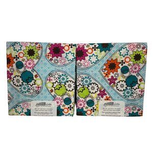 Floral Heart Fabric Groovy Hippy Cotton 1/2 Yard Each 1 Yard Total Blue Orange .